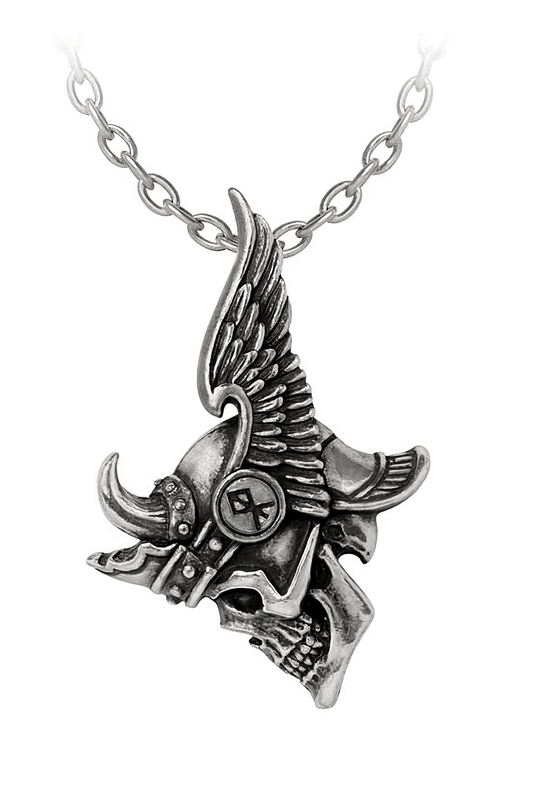 Viking Skull Pendant With Horned Helmet and Wings