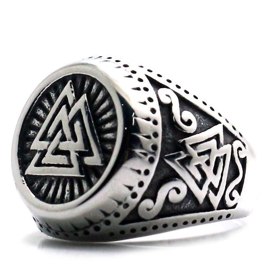 Viking Stainless Steel Ring / Valknut Norse Style Runes Amulet Rings / Norse Jewelry