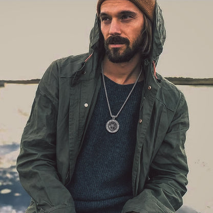 Viking Wolf Medal Necklace With Runes Jewelry for