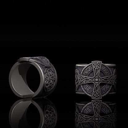 Viking Celtic Cross Sterling Silver Open Ring