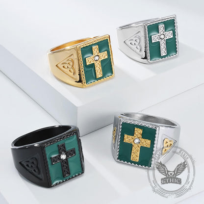 Viking Celtic Knot Gem Cross Stainless Steel Nordic Ring