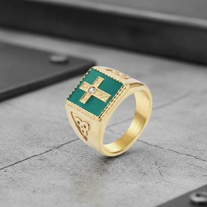 Viking Celtic Knot Gem Cross Stainless Steel Nordic Ring