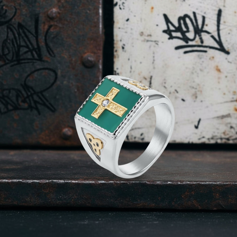 Viking Celtic Knot Gem Cross Stainless Steel Nordic Ring