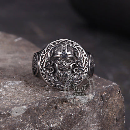 Viking Celtic Knot Odin Head Stainless Steel Ring