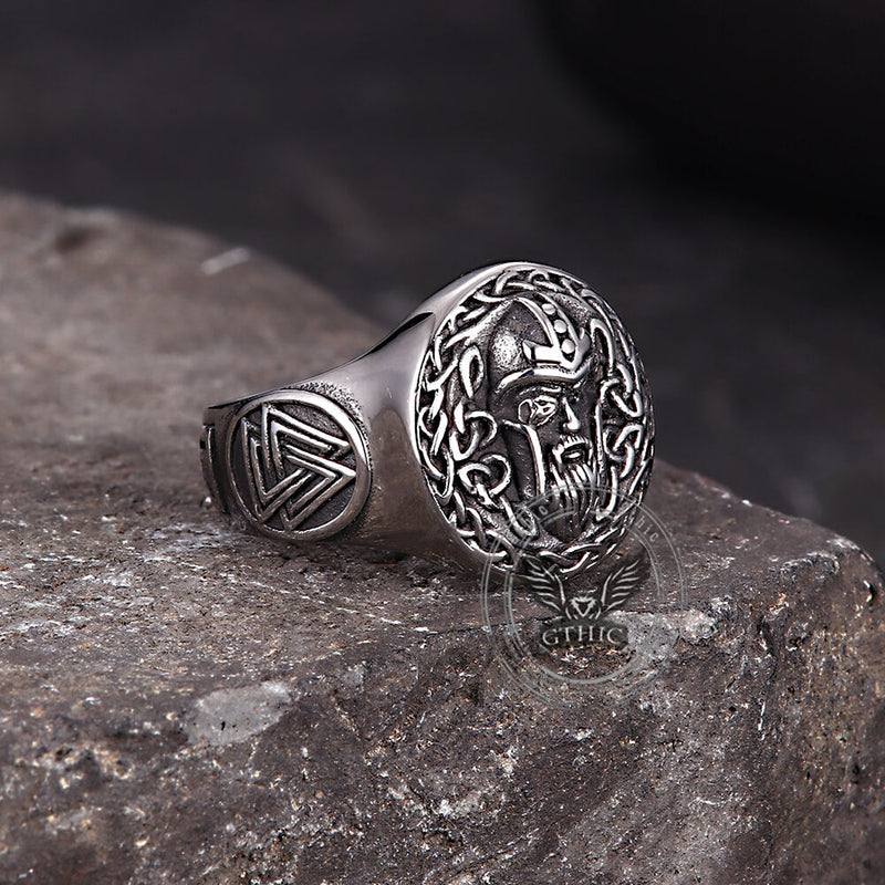 Viking Celtic Knot Odin Head Stainless Steel Ring