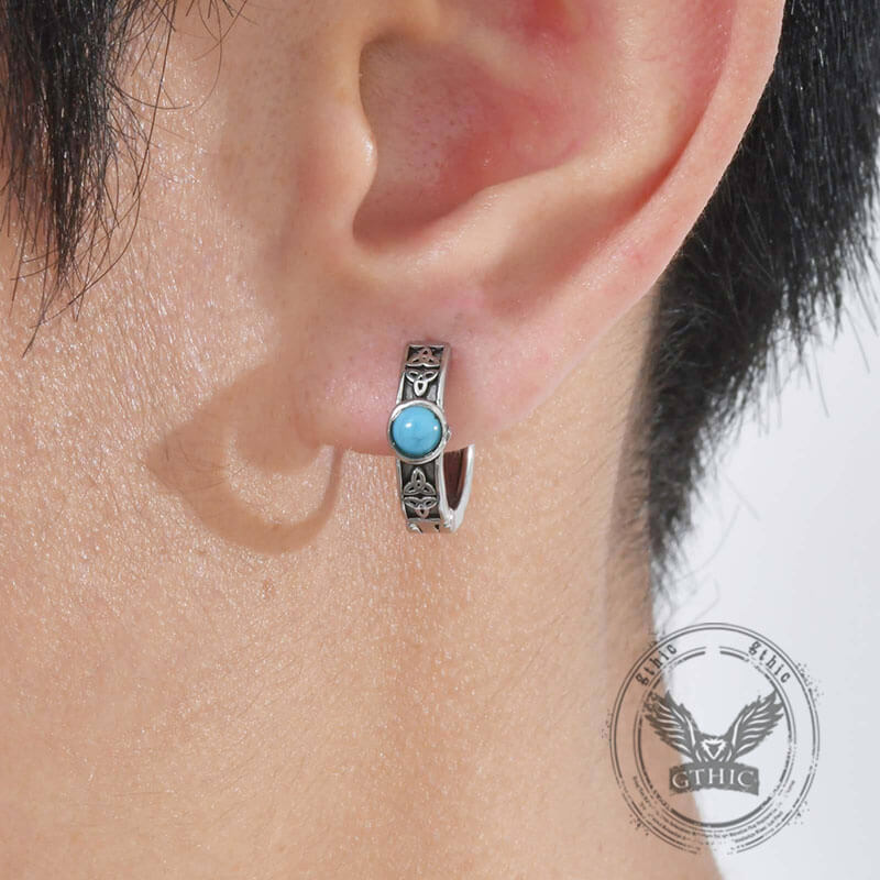 Viking Celtic Knot Turquoise Stainless Steel Hoop Earrings