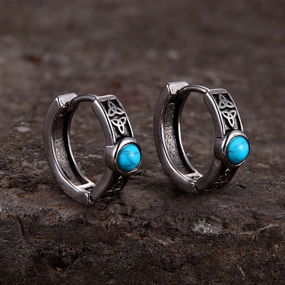 Viking Celtic Knot Turquoise Stainless Steel Hoop Earrings