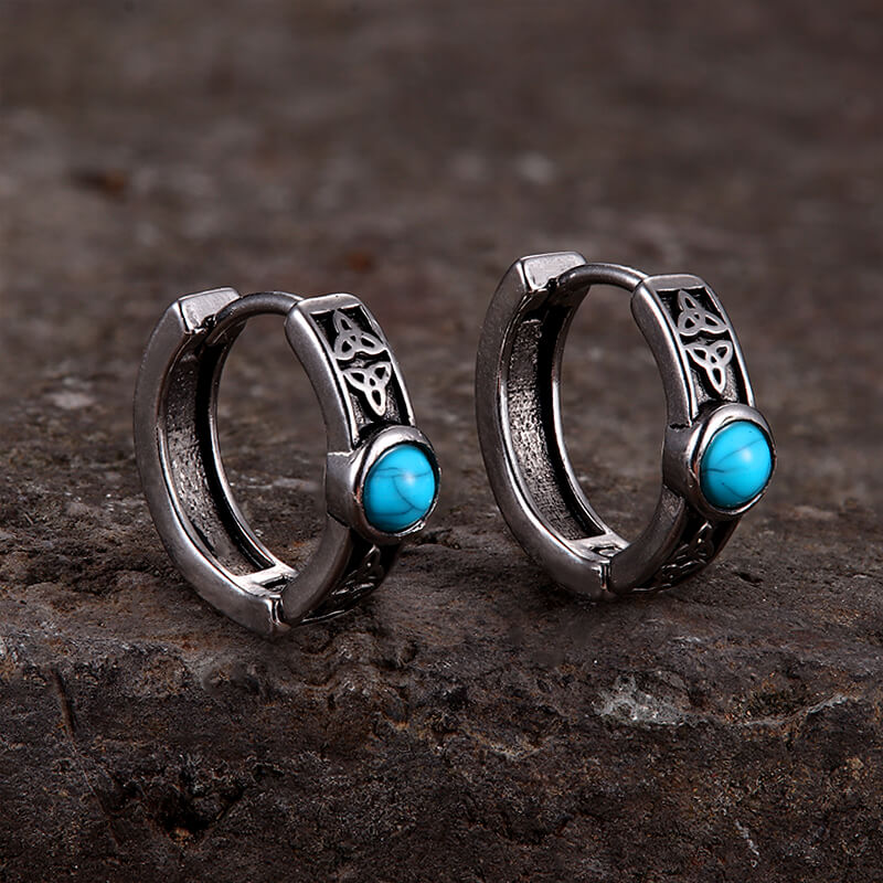 Viking Celtic Knot Turquoise Stainless Steel Hoop Earrings