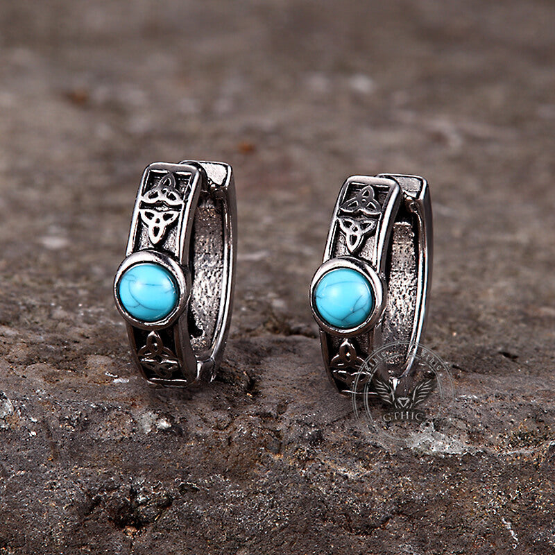 Viking Celtic Knot Turquoise Stainless Steel Hoop Earrings