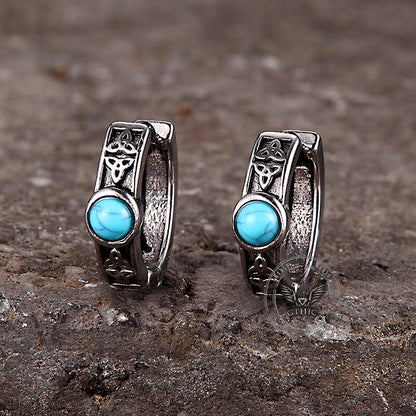 Viking Celtic Knot Turquoise Stainless Steel Hoop Earrings