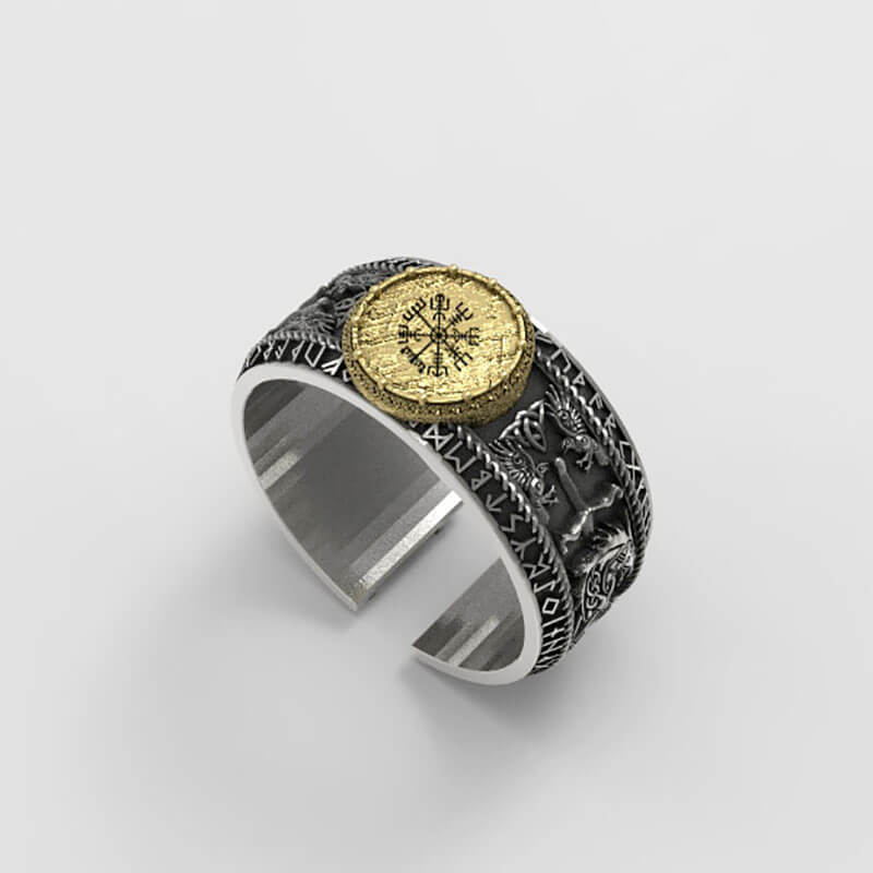 Viking Dragon Runes Sterling Silver Open Ring