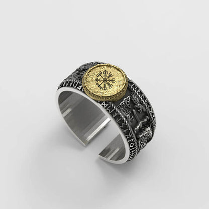 Viking Dragon Runes Sterling Silver Open Ring