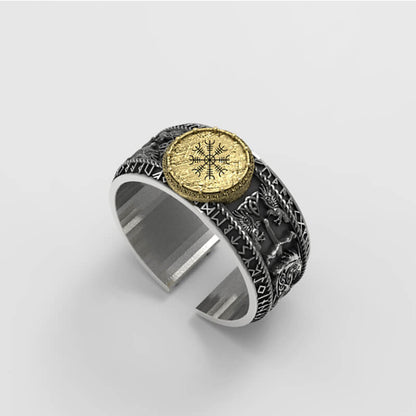 Viking Dragon Runes Sterling Silver Open Ring