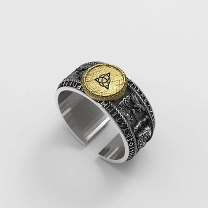 Viking Dragon Runes Sterling Silver Open Ring