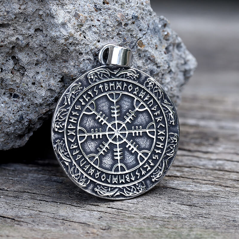 Viking Helm of Awe Runes Stainless Steel Pendant