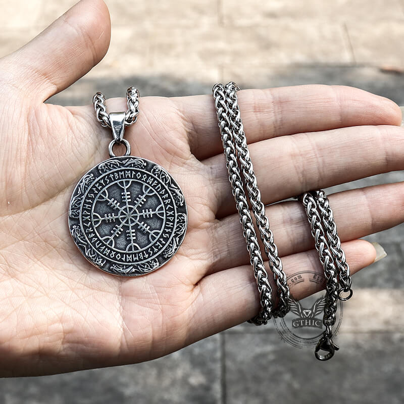 Viking Helm of Awe Runes Stainless Steel Pendant