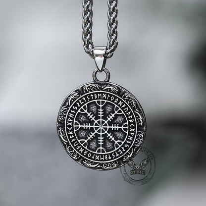Viking Helm of Awe Runes Stainless Steel Pendant