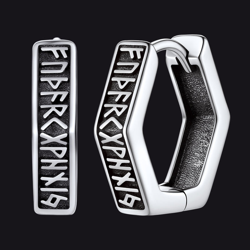 Viking Hexagon Runes Hoop Earrings for