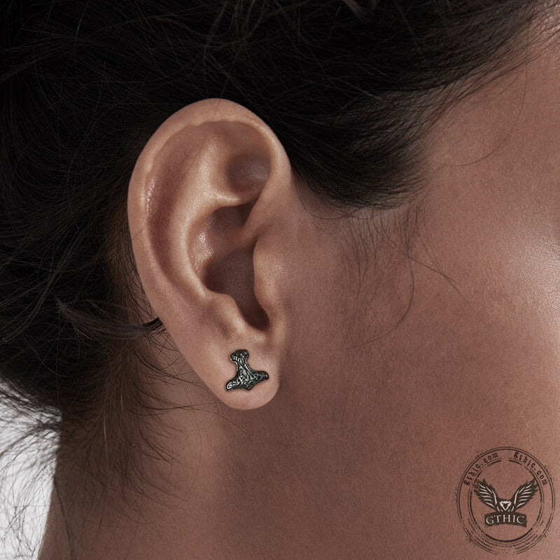 Viking Mjolnir Stainless Steel Stud Earrings