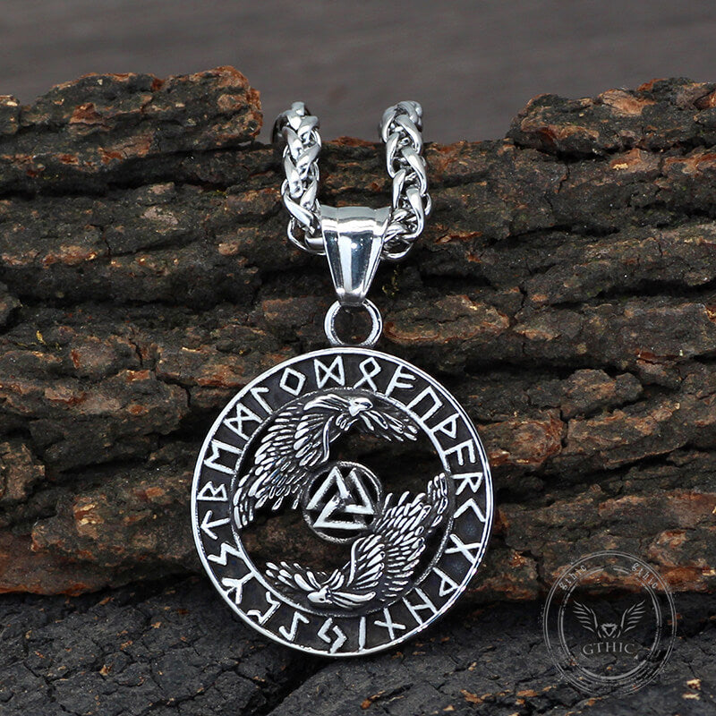 Viking Odin Raven Valknut Rune Stainless Steel Pendant