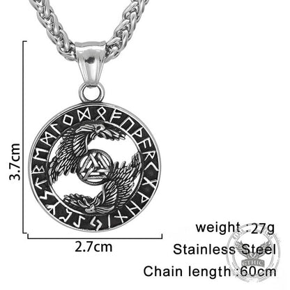 Viking Odin Raven Valknut Rune Stainless Steel Pendant