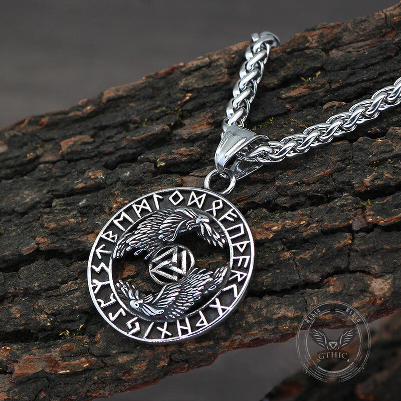 Viking Odin Raven Valknut Rune Stainless Steel Pendant