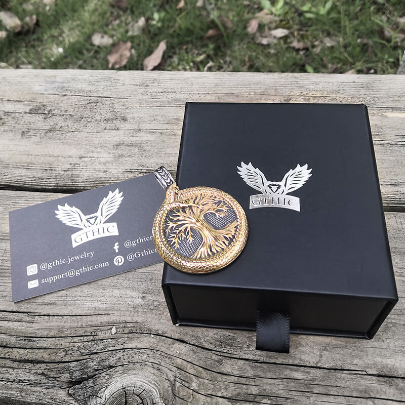 Viking Ouroboros Tree of Life Stainless Steel Pendant
