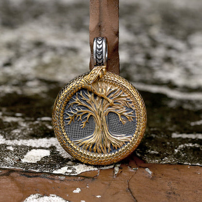 Viking Ouroboros Tree of Life Stainless Steel Pendant