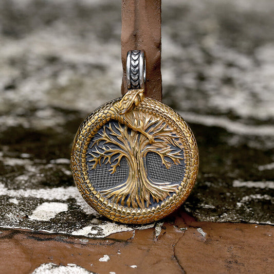 Viking Ouroboros Tree of Life Stainless Steel Pendant
