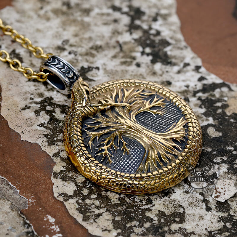 Viking Ouroboros Tree of Life Stainless Steel Pendant