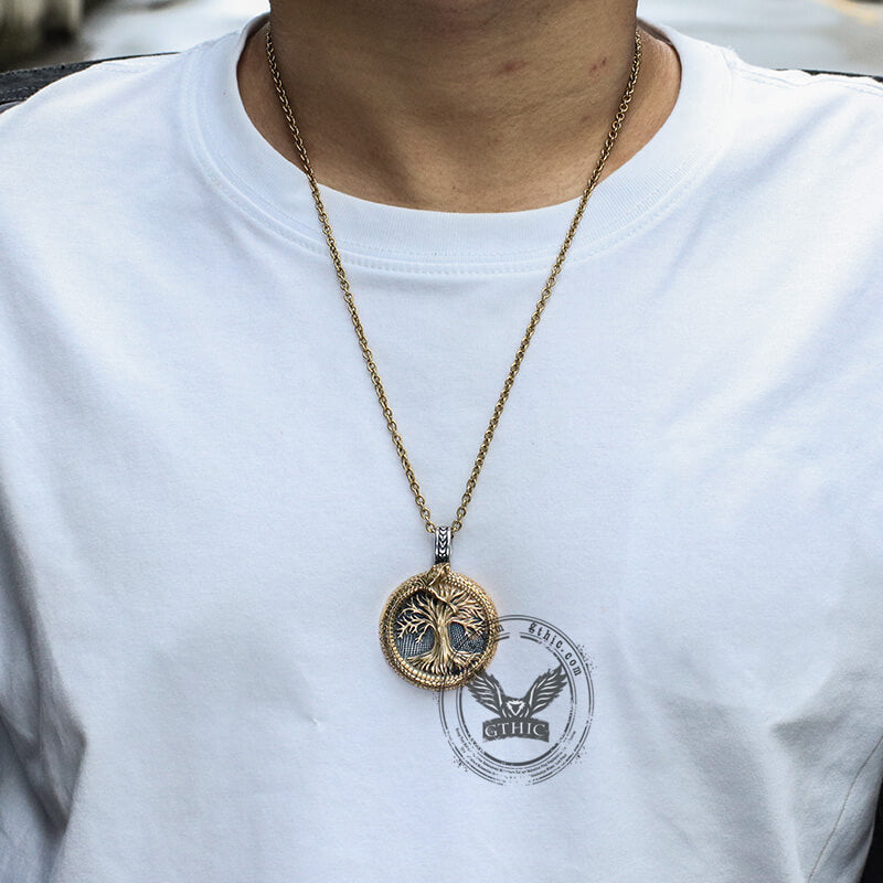 Viking Ouroboros Tree of Life Stainless Steel Pendant