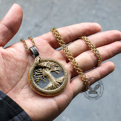 Viking Ouroboros Tree of Life Stainless Steel Pendant