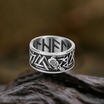 Viking Raven Valknut Rune Stainless Steel Ring