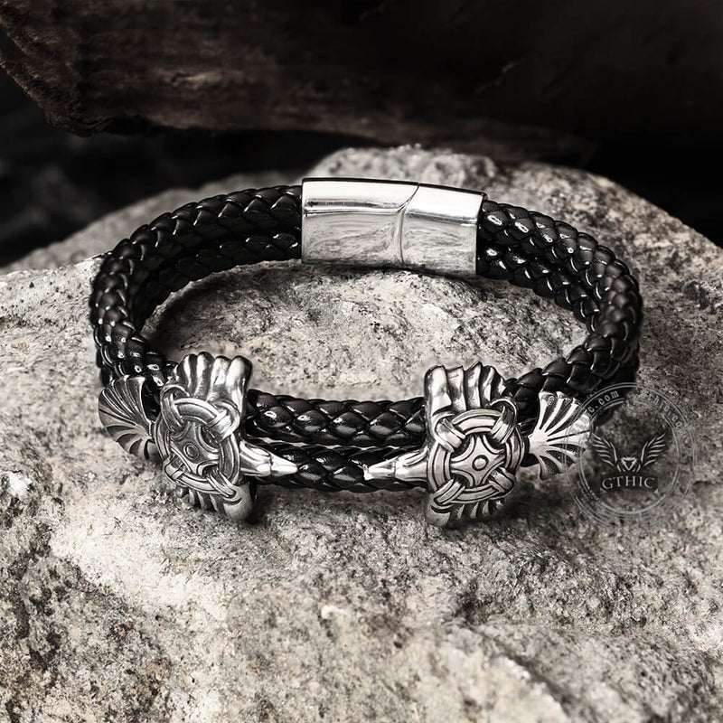 Viking Ravens Stainless Steel Braided Bracelet
