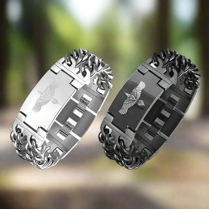 Viking Rune Bird Cuban Chain Stainless Steel Bracelet