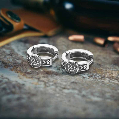 Viking Rune Celtic Knot Stainless Steel Hoop Earrings