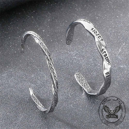 Viking Rune Möbius Twisted Stainless Steel Open Bracelet
