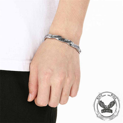 Viking Rune Möbius Twisted Stainless Steel Open Bracelet