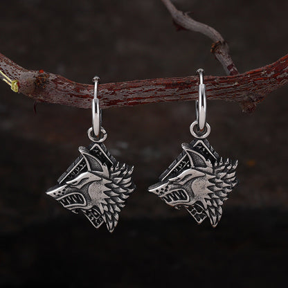 Viking Rune Wolf Head Stainless Steel Earrings