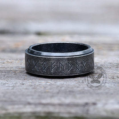 Viking Runes Carved Stainless Steel Spinner Ring
