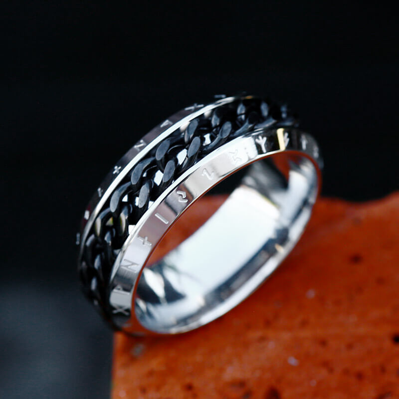 Viking Runes Chain Nordic Spinner Stainless Steel Ring