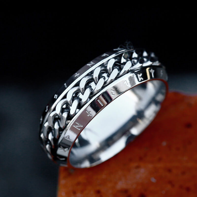 Viking Runes Chain Nordic Spinner Stainless Steel Ring