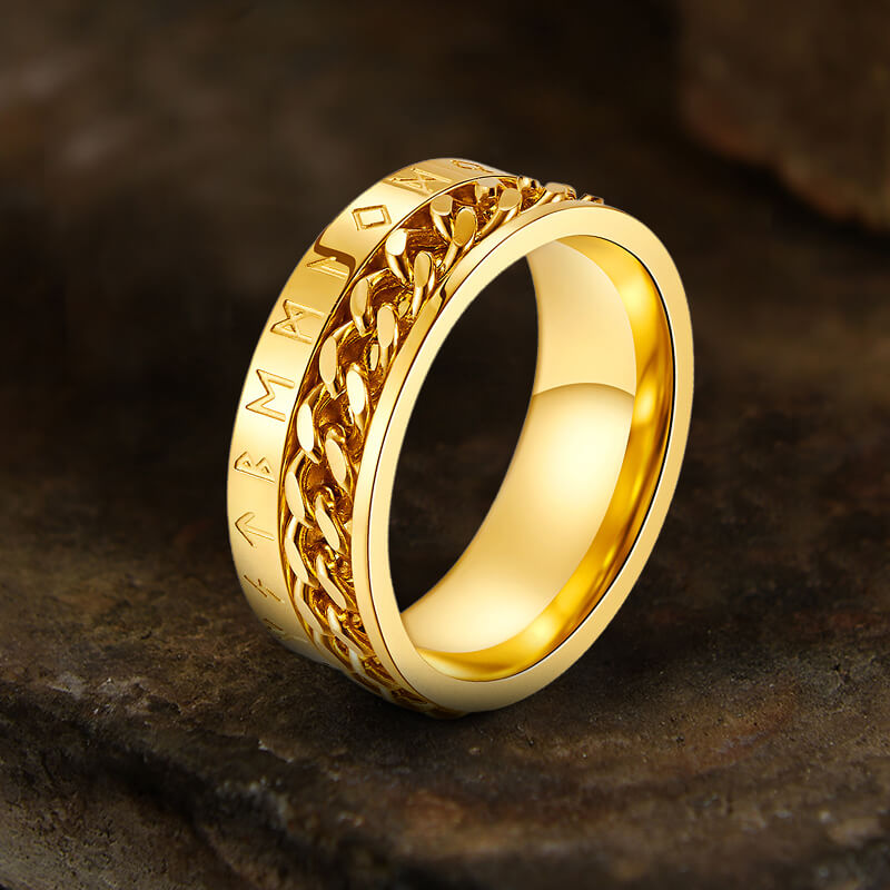 Viking Runes Stainless Steel Chain Spinner Ring