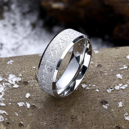 Viking Runes Stainless Steel Frosted Ring