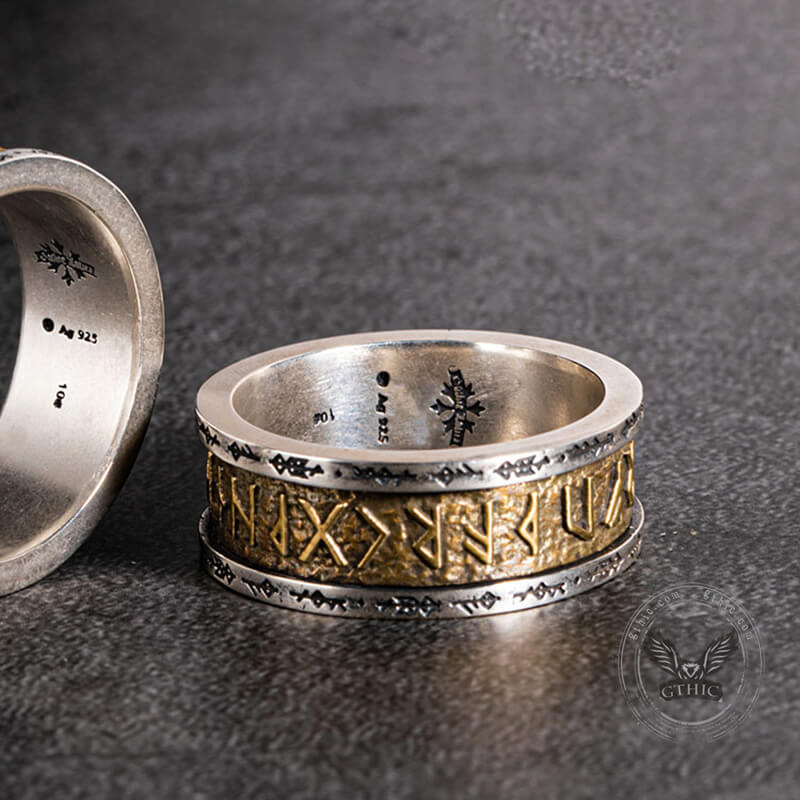 Viking Runes Sterling Silver Inlaid Brass Ring