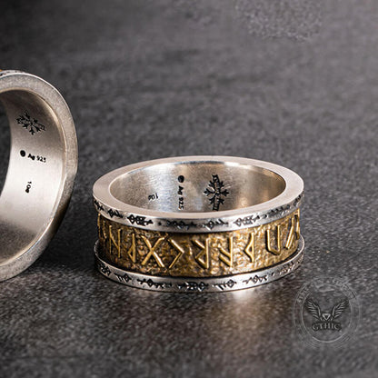 Viking Runes Sterling Silver Inlaid Brass Ring