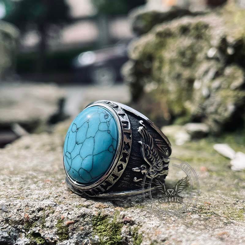 Viking Runes Wolf and Raven Stainless Steel Ring