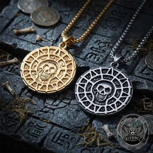 Viking Skull Coin Stainless Steel Nordic Rune Pendant