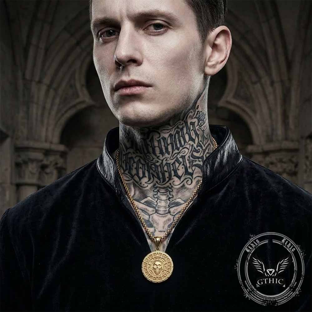 Viking Skull Coin Stainless Steel Nordic Rune Pendant