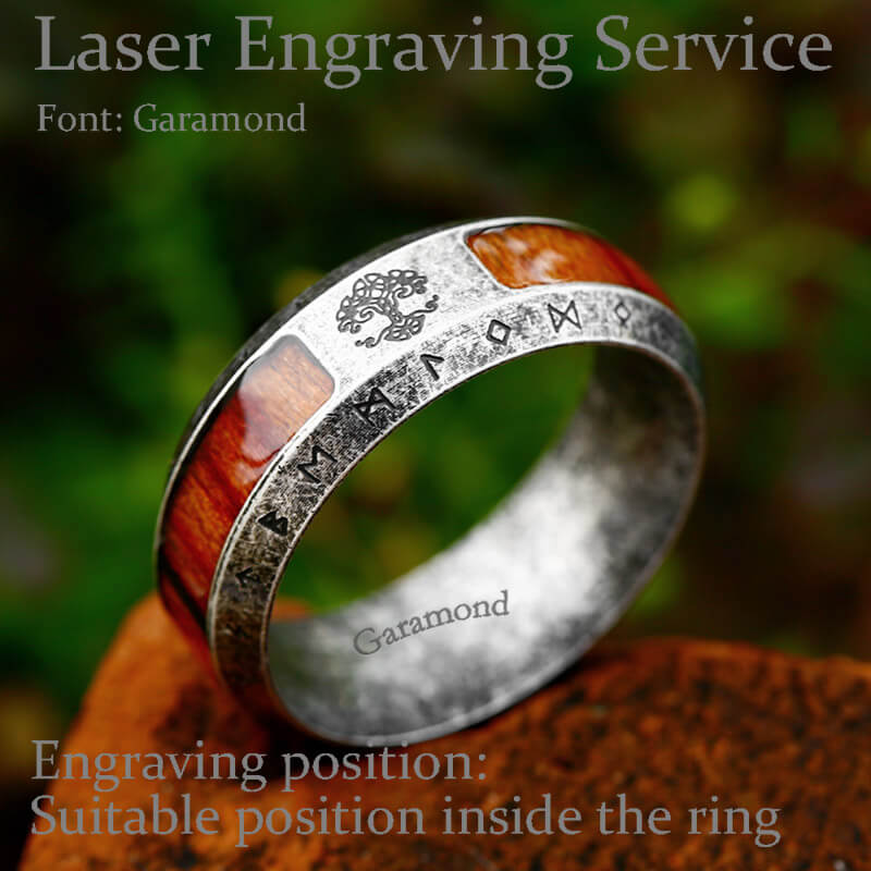 Viking Tree of Life Stainless Steel Wood Ring